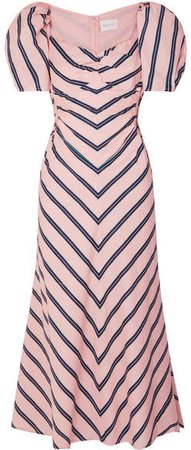 At Last Cutout Striped Cotton-poplin Midi Dress - Pink