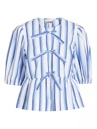 Shop Ganni Striped Cotton Tie-Front Blouse | Saks Fifth Avenue