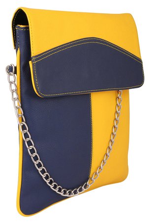 Plain Leather Sling Bag in Yellow and Navy Blue : DSA230