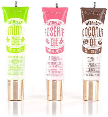 Broadway Vita-Lip Clear Lip Gloss 0.47oz/14ml (3PCS - Mint & Coconut & Rosehip Oil): Amazon.co.uk: Beauty