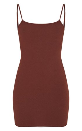 Chocolate Brown Straight Neck Strappy Bodycon Mini Dress | PrettyLittleThing USA