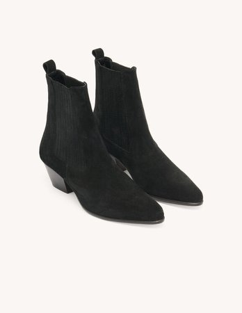Leather ankle boots with elastic SFACH00251 Black - All Shoes | Sandro Paris