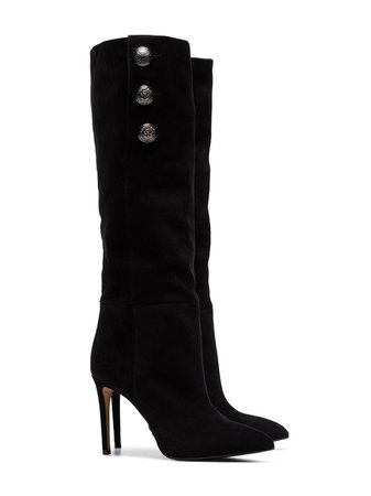 Balmain black Jane 95 buttoned suede knee-high boots