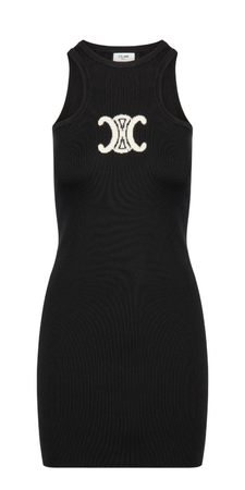 CELINE Sleeveless silk athletic dress with Triomphe and underwire