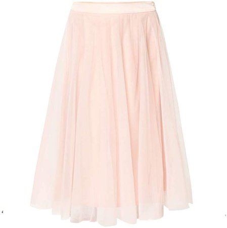 Paisie Midi Skirt With Satin Waistband & Tulle Overlay In Blush