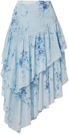 Rowan Asymmetric Tiered Floral-print Silk-georgette Skirt