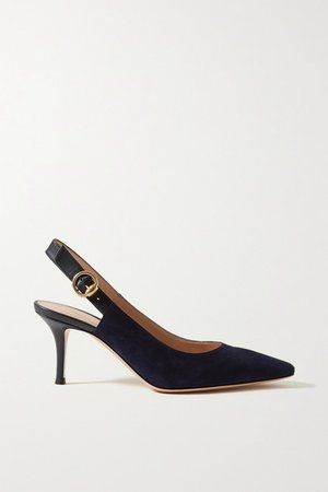 70 Suede And Leather Slingback Pumps - Navy