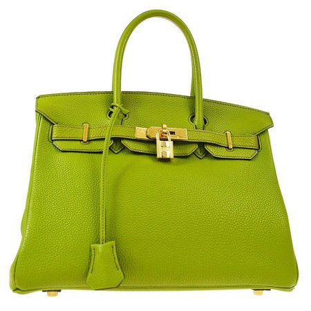 Hermes Birkin 30 Lime Green Leather Silver Top Handle Satchel Tote Bag in Box For Sale at 1stdibs