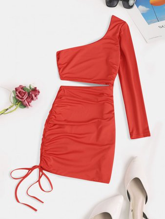 [35% OFF] 2020 One Shoulder Cutout Cinched Bodycon Club Dress In RED | ZAFUL