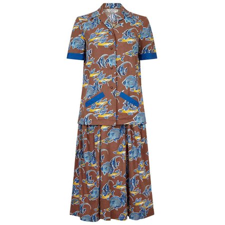 Teddy Tinling 1950s Cotton 2 Piece Set With Novelty Marine Fish Print For Sale at 1stdibs