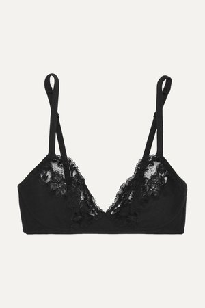 Black Souple lace and stretch cotton-blend jersey soft-cup bra | La Perla | NET-A-PORTER