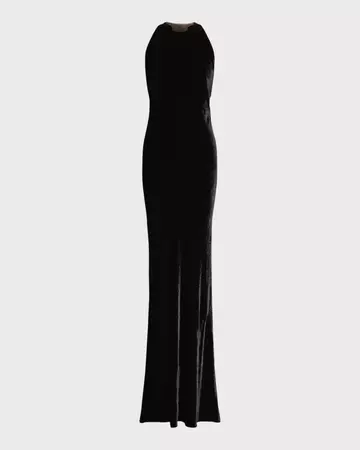 Ralph Lauren Collection Nadege Strass Mesh-Back Velvet Gown | Neiman Marcus
