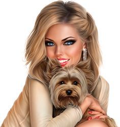 Blonde Model With Brown Dog Yorkshire Terrier