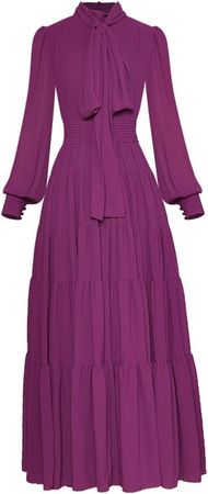 Amazon.com: Spring Women's Bow Collar Long Lantern Sleeve Purple Elegant Pleated Party Dresses : Clothing, Shoes & Jewelry