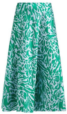 Leopard Jacquard Midi Skirt - Womens - Green Multi