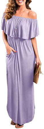 Womens Off The Shoulder Ruffle Party Dresses Side Split Beach Maxi Dress at Amazon Women’s Clothing store