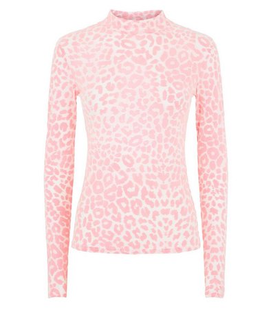 Pink Leopard Print Flocked Mesh Top | New Look