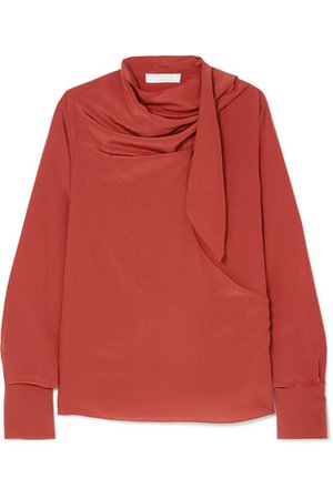 Chloé | Tie-neck draped silk crepe de chine blouse | NET-A-PORTER.COM