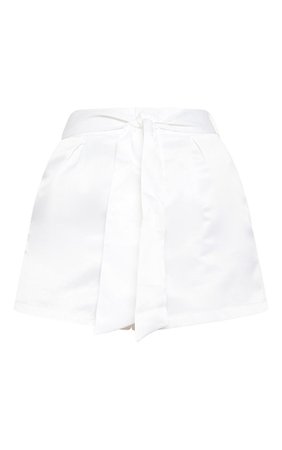 Cream Tie Waist Satin Shorts | Shorts | PrettyLittleThing