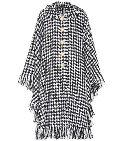 Houndstooth wool-blend cape
