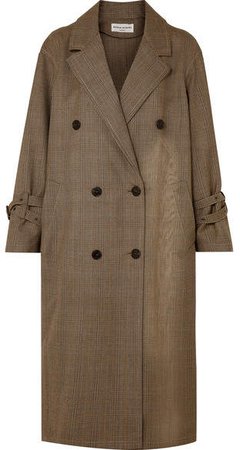 Oversized Prince Of Wales Wool Trench Coat - Brown