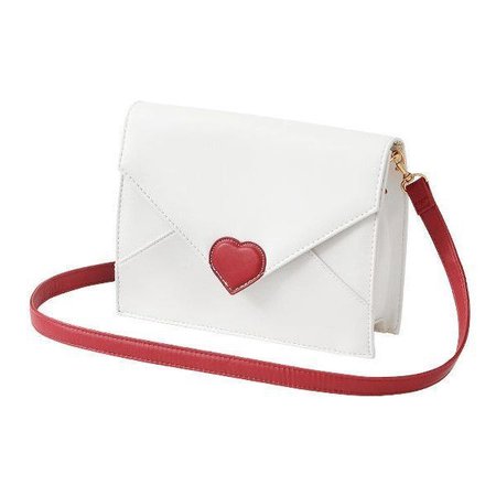 white bag with red heart