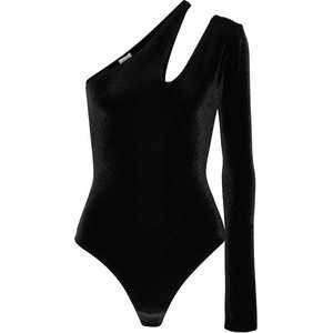 Alix - Vestry One-shoulder Cutout Stretch-velvet Bodysuit - Black