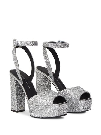 *clipped by @luci-her* silver Giuseppe Zanotti Laila glitter platform sandals with Express Delivery - Farfetch