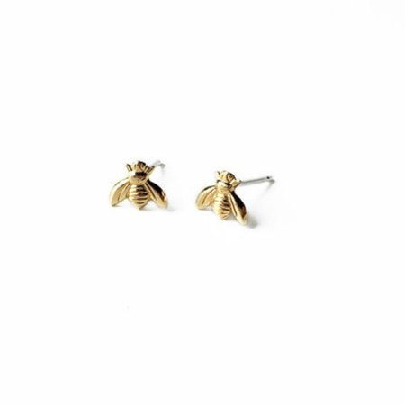 Bee Earrings - Tiny Gold Brass Bee Studs Earrings with Sterling Silver Posts | Wish