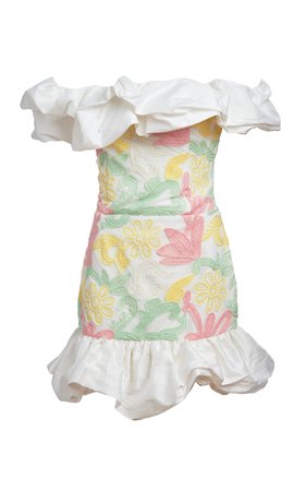 Grace Ruffled Floral Lace Off-The-Shoulder Mini Dress By Markarian | Moda Operandi