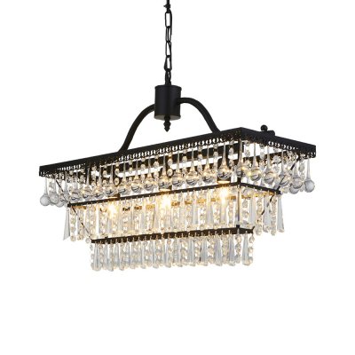 Vintage Style Black Hanging Lamp with Teardrop Crystal Rectangle Metal Chandelier for Villa - Beautifulhalo.com
