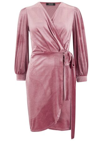 **Girls On Film Pink Velvet Puff Sleeve Wrap Dress | Dorothy Perkins