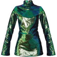 Pinterest - Halpern High-neck sequin-embellished top ($1,275) ❤ liked on Polyvore featuring tops, high-neck tops, high neckline tops, green | My polyvore