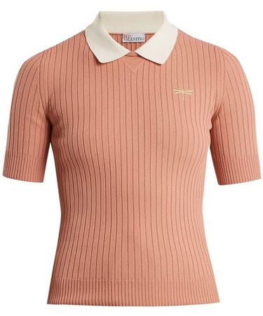 dusty-pink version of RED Valentino ribbed-knit polo shirt - Buscar con Google