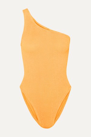 Bright orange Nancy one-shoulder seersucker swimsuit | Hunza G | NET-A-PORTER