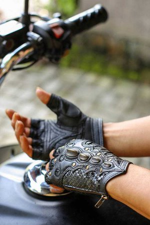 Sky Rider fingerless leather gloves Unisex python