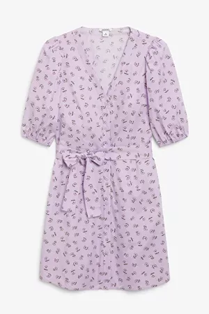 Cotton puff sleeve mini dress - Lavender floral print - Mini dresses - Monki WW