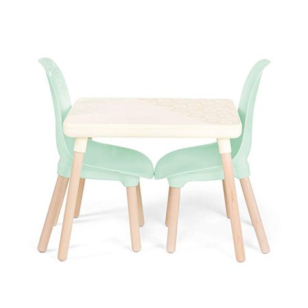 Amazon.com: B toys – Kids Furniture Set – 1 Craft Table & 2 Kids Chairs with Natural Wooden Legs (Ivory and Mint)