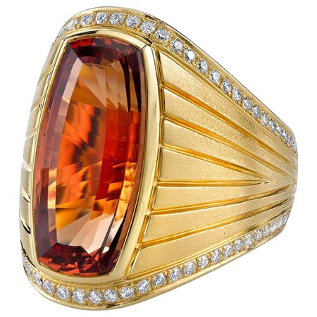 16.10 Imperial Topaz and Diamond 18k Yellow Gold Ring For Sale at 1stDibs