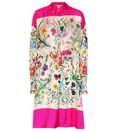 Floral silk twill shirt dress