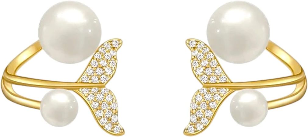 Amazon.com: Fashion Fresh Water Pearl Earrings Trendy Iced Out Gold Plated Mermaid 925 Sterling Silver Crystal Stud Earrings Jewelry: Clothing, Shoes & Jewelry