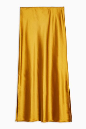 Ochre Split Satin Bias Midi Skirt | Topshop yellow