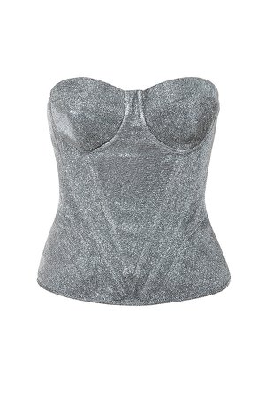 Clothing : Tops : 'Donatella' Silver Sparkly Corset Bustier