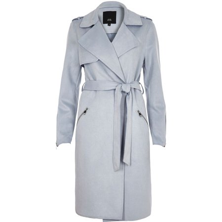 Light blue faux suedette longline trench coat - Coats - Coats & Jackets - women