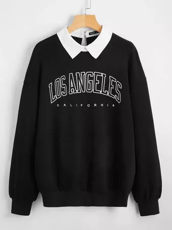 Contrast Collar Letter Graphic Pullover | SHEIN USA