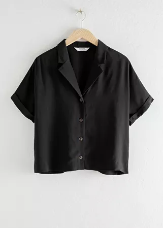 V-Cut Button Up Shirt - Black - Tops - & Other Stories