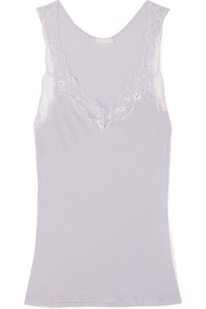 Hanro | Lace-trimmed ribbed cotton-jersey camisole | NET-A-PORTER.COM