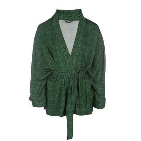 Kibo Lenzing™ Ecovero™ Belted Kimono In Green Print | IN OUR NAME | Wolf & Badger