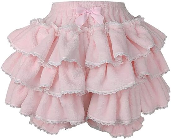 Women Lolita Bloomers Teens Japanese Cute Maid Tiered Ruffle Bloomer Shorts Kawaii Fuzzy Fluffy Pumpkin Pants Pettipants (Pink) at Amazon Women’s Clothing store