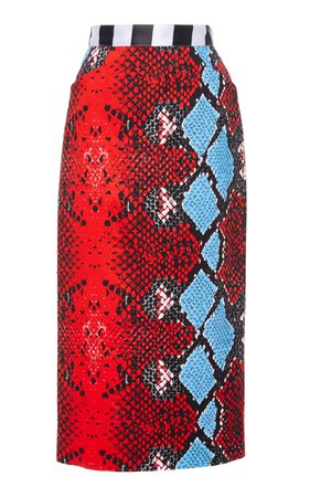 Stella Jean Snake-Print Cotton-Blend Pencil Skirt Size: 40